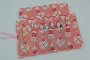 Безплатна доставка-2 броя куки за плетене на една кука и игли за плетене, чанта за съхранение, аксесоари за бродерия, розов цвят, само чанта