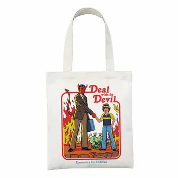 Голям капацитет на Жената на Рамото чанта за Пътуване пазарска чанта на Жената Платно Чанта Сатаната Дявола за Многократна употреба Еко Купувач Чанта за дами