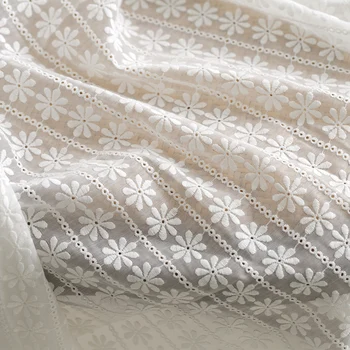 Бяла Бродирана Кърпа 130 см Ширина 1 м/лот Лейси Плат за Рокли Тениска Облекла Craft Аксесоар X105