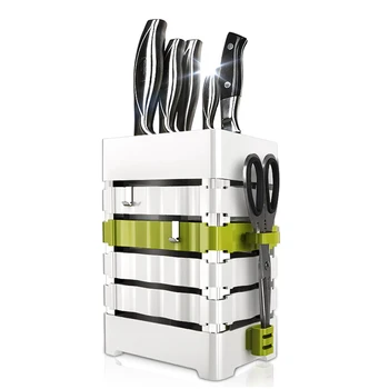 Eco-Friendly Plastic ПП Multifunction Чен Knife Holder Metal Ножици Organizer Tools Kitchen Knife Block Rack Desktop White