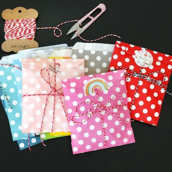 20 бр. Mix Design Candy Cookie Чанти Цветни Dot Stripe Kraft Подарък Пакети Сватба, Рожден Ден Favor Bag САМ за Опаковане на Подаръци Чанта
