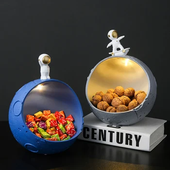 Creative Astronaut Storage with Light Resin Character Model Snack Candy Storage Box Round Nordic Home Decor Living Room Decor