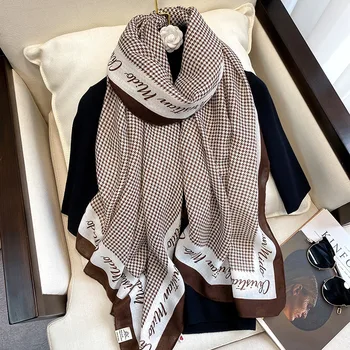 Луксозна марка 2021 есен зима дамски шал плажната шал от памук дама мода шалове кърпа пашмина приключи. → ауспуси