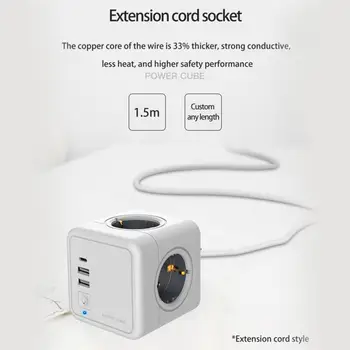 Power Strip Plug Extension Socket Power Cube, USB Port Outlets Eu Plug Terminal with Wall Adapter 250V with USB Multi Outlet
