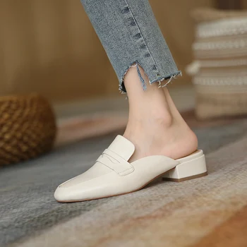 Osunlina Natural Собственоръчно Kid Suede Pumps Low Heel Mules Shoes Square Toe Block Heels Лаконичная Работна Обувки За Почивка 2021 Лято