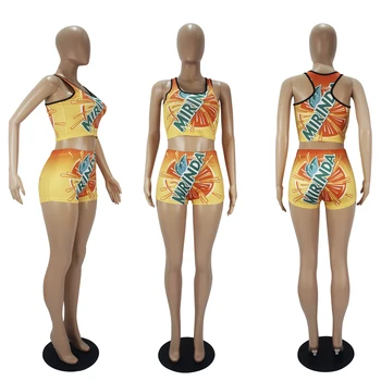 Дамски спортни екипировки 2 от две части комплект летни дрехи Фитнес жилетка кратък топ + плюс размер на шорти, къси панталони Mirinda комплекти на едро