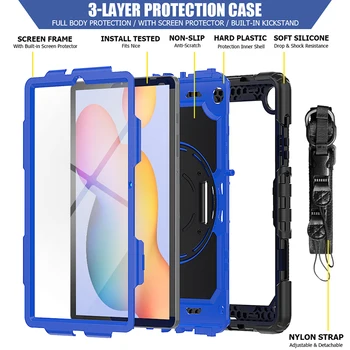 Здрав Калъф за Samsung Galaxy Tab S6 Lite устойчив на удари Калъф P615 SM-P615 P610 Силиконов Калъф с пагон+Екранната филм