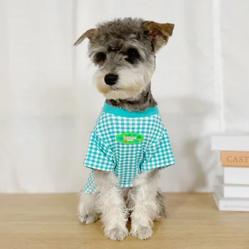 Kawaii Plaid Dog Tshirt for Small Medium Dogs Стара Korea-Style Summer Clothes Сладко New Design Dog Costume Puppy Clothing