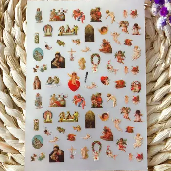 300Шт Дева Мария, Исус Христос, 3D Нокти Baby Angel Стикер Цветни Религиозни Серия Самозалепващи Етикети за Красота Creative
