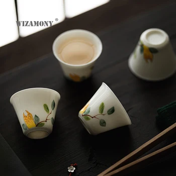 WIZAMONY white ceramic hand-painted tea cup smell cup white porcelain собственоръчно кунг фу tea set single master tea cup bowl
