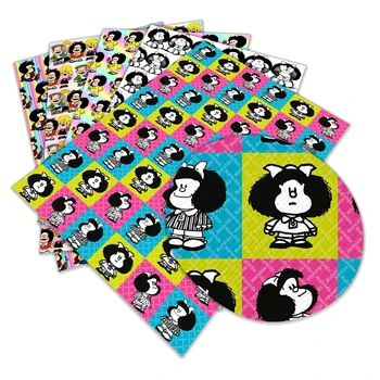 Карикатура Изкуствена Кожа Печатна Сладко Малко Момиче Mafalda Характер A4 22x30 см, Изкуствена кожа за DIY Шевни Материал