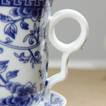Цзиндэчжэнь керамични чай Син и бял порцелан Четири части комплект с капак филтър чаена чаша