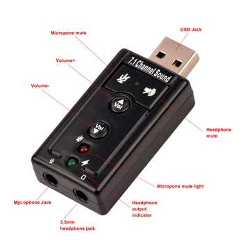 Виртуален 7.1 USB Аудио Външен USB Аудио Адаптер Звукова Карта 2.0 Mic Говорител Аудио Слушалки с Микрофон Компютърни Аксесоари