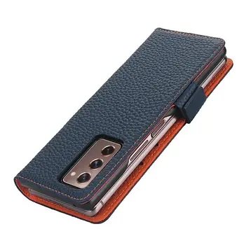Калъф за Samsung Galaxy Z Fold2 Folding Screen Phone Case Естествена Кожа Fold2 5G Carbon Fiber Pattern Anti-fall Phone Cover