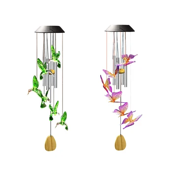 6LED Solar Power Changeable String Светлини IP65 Waterproof Colorful Butterfly Wind Chime Lamp for Outdoor Garden Yard Decoration