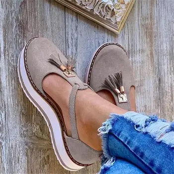 Сандали Дамски обувки на плоска подметка Пролет Лято Ежедневни Обувки с Четка Кръгла чорап Дамски вулканизированная обувки Платно Дамски сандали на платформа