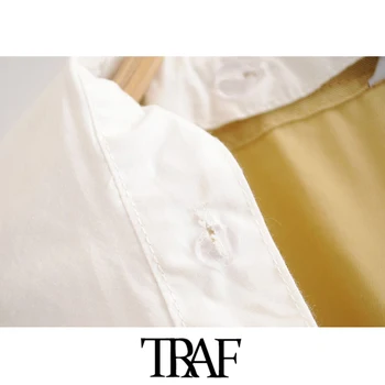 ТРАФИКА на Women Sweet Fashion Button-up плиссированное Джинсовое Ретро рокля на ревера Яка С Къс Ръкав Дамски рокли Vestidos
