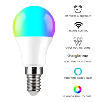 E14 WiFi Smart Light Bulb RGB Color Changing Dimmable Таймер Function Bulb LED RGB Lamp Work With Алекса/Google Home 10W