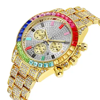 Цветни Диамантени Часовници са Най-добрата Марка за Мъже Луксозни Ледени Златни Часовници Хип-Хоп Кварцов Ръчен Часовник Relogio Masculino Мъжки Часовник Reloj