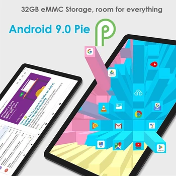 2020 MediaPad 10-инчов таблет с Android 9.0 Quad Core 32GB Disk Dual SIM Dual Камера 5.0 MP, WiFi GPS Плотери + 64GB TF Card Подаръци