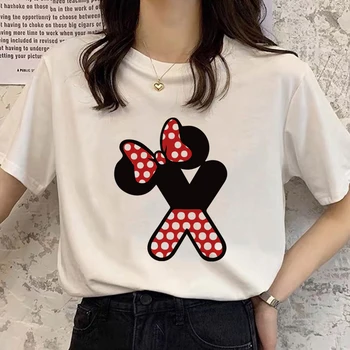 Disney Minnie Mouse Letter Font Printing Femme Graphic Women T Shirt Harajuku Summer Tshirt Градинска дрехи, Блузи с къс Ръкав Тениски