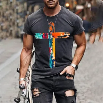 Cross 3D Print T Shirt For Men Elements Street Style Short Sleeve Trend Tees Women Summer Fashion Cool Men Hip Hop T Тениски