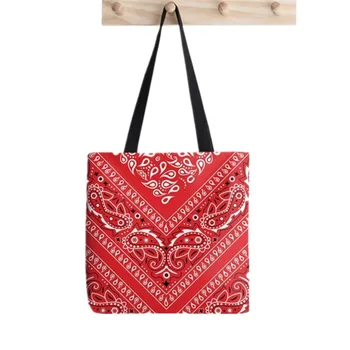 2021 Клиент Red Bandana Pattern Print Tote Bag Women Harajuku Shopper bag момиче рамото пазарска чанта Lady холщовая чанта