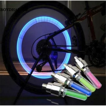 4x Велосипедни Фарове Планински Пътен Bike Вело Светлини LED Гуми Капак Клапани, Гуми, Джанти Спици LED Light 4 Color Auto Lamp Лампа