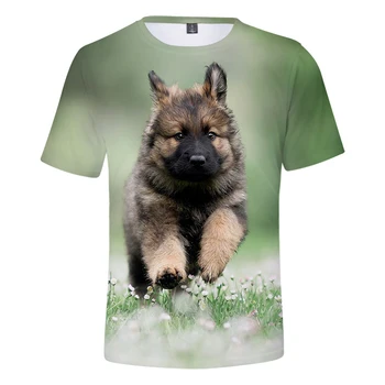 Самоличността на Сладко куче Мъжки t-shirt 3D Принт Немска овчарка Мъжка тениска/Дамски Дрехи Млада Лятна Мода Тениска