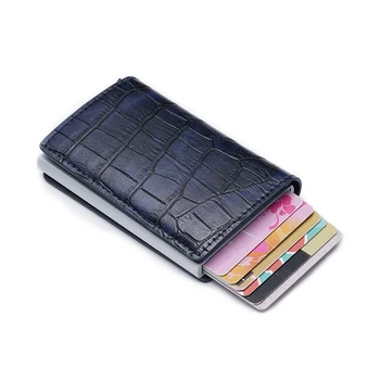 DIENQI Против id Credit Card Holder Rfid Blocking Wallet Leather Card Holder Security Aluminum Metal Портфейл creditcard Holder Case