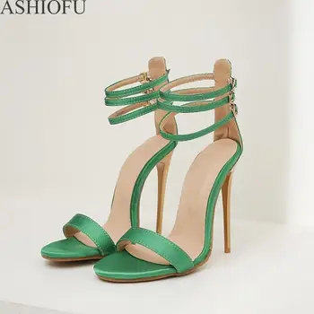 ASHIOFU Прост Стил Дамски сандали на Висок ток Вечерни Офис летни обувки катарами на Колани Шило Вечерни Обувки сандали 3 цвята
