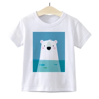 Корейски Тенденция Дрехи за момичета Сладко полярна мечка Карикатура тениски Лятото Нов Стил на Детски Дрехи Бебешки Момчета Деца Тениска