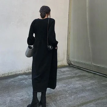 Ретро френски момиче луксозно плетиво с v-образно деколте с дълъг ръкав основното рокля mori момиче 2020 пролет