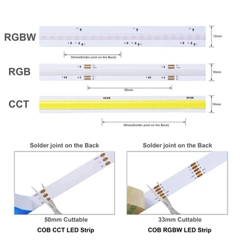 COB CCT/RGB/RGBW LED Light Strip 840LEDs/m High Density Flexible FOB COB RA90 Linear Dimmable Led Светлини DC24V