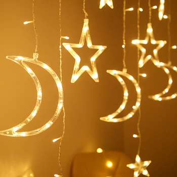 LED Star Moon Curtain Фея Светлини Garland String Lamps Home Bedroom Decoration Home Holiday Light Wedding Room Led dropshipping