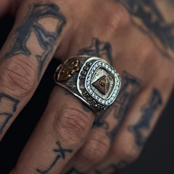 Ново сребърен пръстен S tide hip-hop dominering high-grade diamond retro big niche design opening adjustable men ' s jewelry