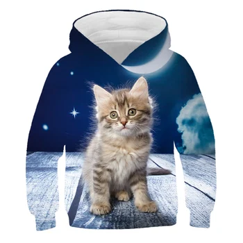 2021 Kids 3D Hoodie Cat Figure Sweatshirt С дълъг Ръкав Children Cloth Boys/Girl on Cool Върховете 4-14T