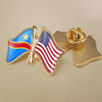 Конго, Демократична Република и Съединените Щати Кръстосани Двойни Знамена Приятелство Игли за Ревери Брошки Икони