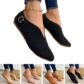 2021 Жени Остър Чорап Велурени обувки На Плоска Подметка Летни дамски Мокасини Мода Сладък Плосък Ежедневни Обувки Жените Zapatos Mujer Плюс Размер35-43