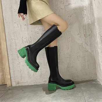 MORAZORA Плюс Размер 34-42 Маркови дамски ботуши Квадратни, високи токчета на Платформа коляното ботуши Дамски Цип Модни обувки Челси Дамски обувки