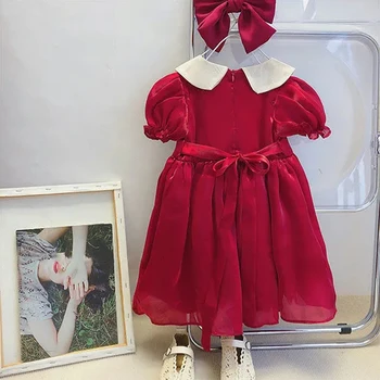 Момичета Лятна Рокля Червено Церемониалния Облечи Момичето Дантелено Сватбена Рокля за Момичета от Елегантни Вечерни Рокли, Рокли Vestidos Детски Дрехи