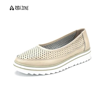 RIBU ZONE дамски обувки на равна подметка бели плитки обувки с плоско дъно за лятото R09001