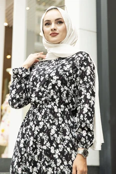 Еластичен колан Цвете Модел Рокля Рокля Исляма Рокля Abayas Жени Vestidos Халат Longue Vetement Femme Musulman Абая Dubai