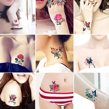 66 Лист На Цвете, Пеперуда Тялото Назад Ръка Изкуство Временни Татуировки, Подаръци За Момичета Жените Мода Татуировки Етикети Безплатна Доставка