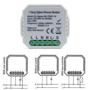 Woolink Zigbee Smart Dimmer Switch Модул С Нейтралью 2 Way Sasha Безжично Дистанционно Управление Подкрепа Zigbee2MQTT Алекса Google Home
