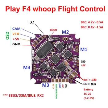 RCtown Play F4 whoop Flight Control 1-2S Integrated 4 in 1 Brushless ESC Support DSHOT Oneshot125 Multishot PWM for FPV Drone