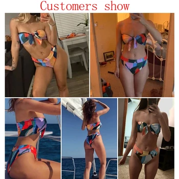 Mossha Бразилски висока талия бикини 2021 Bandow възел бански Colorblock печат бански костюми са Секси жени лицеви бански костюм, Плажно облекло