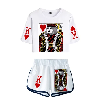 Fashion JQK Poker 3D Print Style 2021 Style Two-piece Summer Umbilical Shirt Womens Fashion Casual Cool boy/гърлс Summer Set