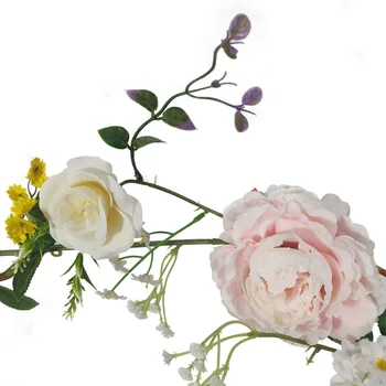 6 Фута Цвете Зелените Венец Розата е Цветето на Лоза Гирлянда със Смесени Цветове на Божур Зелени Листа за Сватбена Маса за Хранене Домашно парти