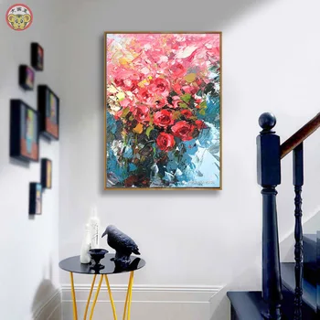 живопис по номера художествена боя, по номера Минзухар пейзаж цвете стълбище украса живопис всекидневна голям размер